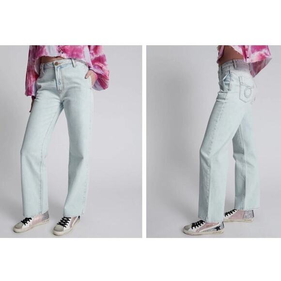 One Teaspoon 24 Jeans Ryders High Waist Wide Leg Stretch Denim Light Wash NEW